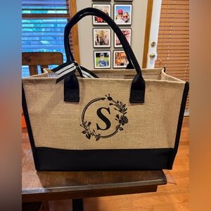 Personalized “S” Jute/Canvas Beach Bag